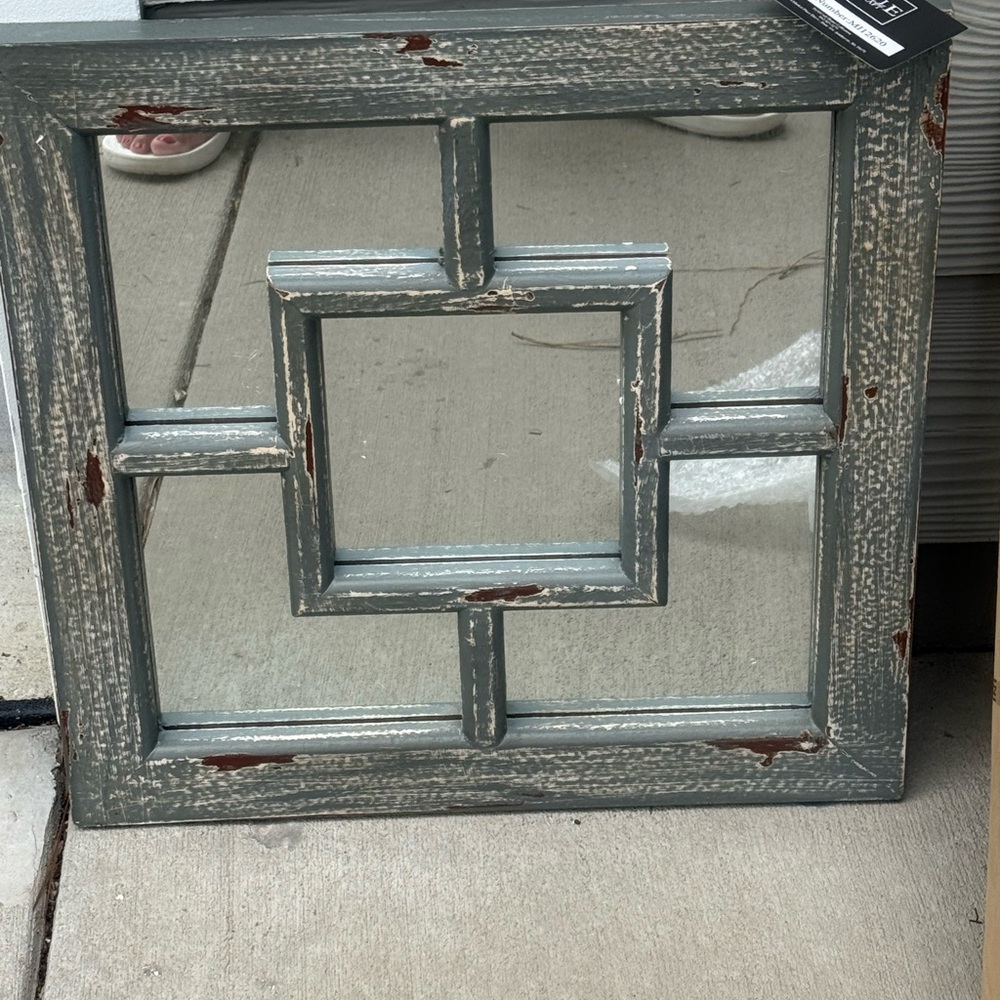 Distressed Blue Window Pane Wall Art